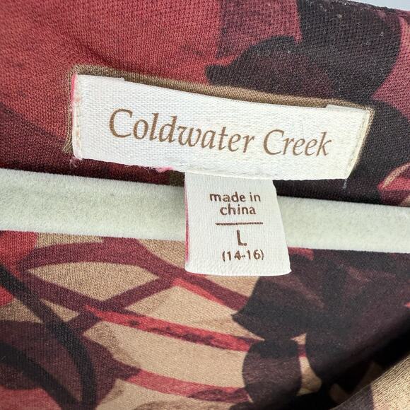 Coldwater Creek Top Large Pleated V Neck Stretch Crepe Autum Color Floral Pullov - Picture 8 of 9